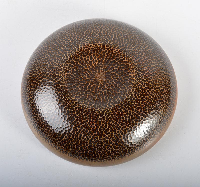 彫金家　平安　本間寿次作　黄銅製　鎚目　菓子器　灰器転用　共箱　V R4382C