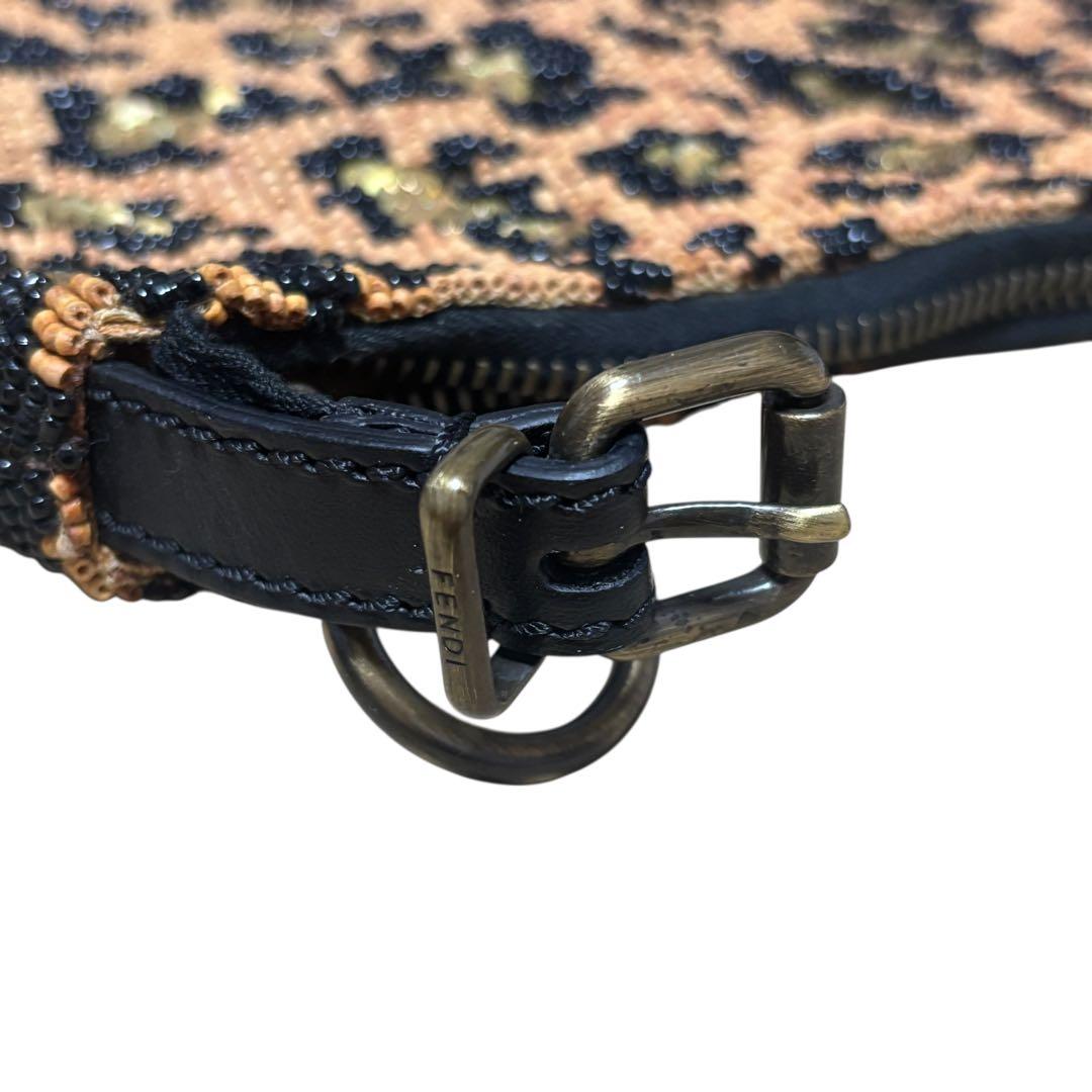 FENDI フェンディ パンサー ヒョウ柄 ハンドバッグ レザー ビーズ