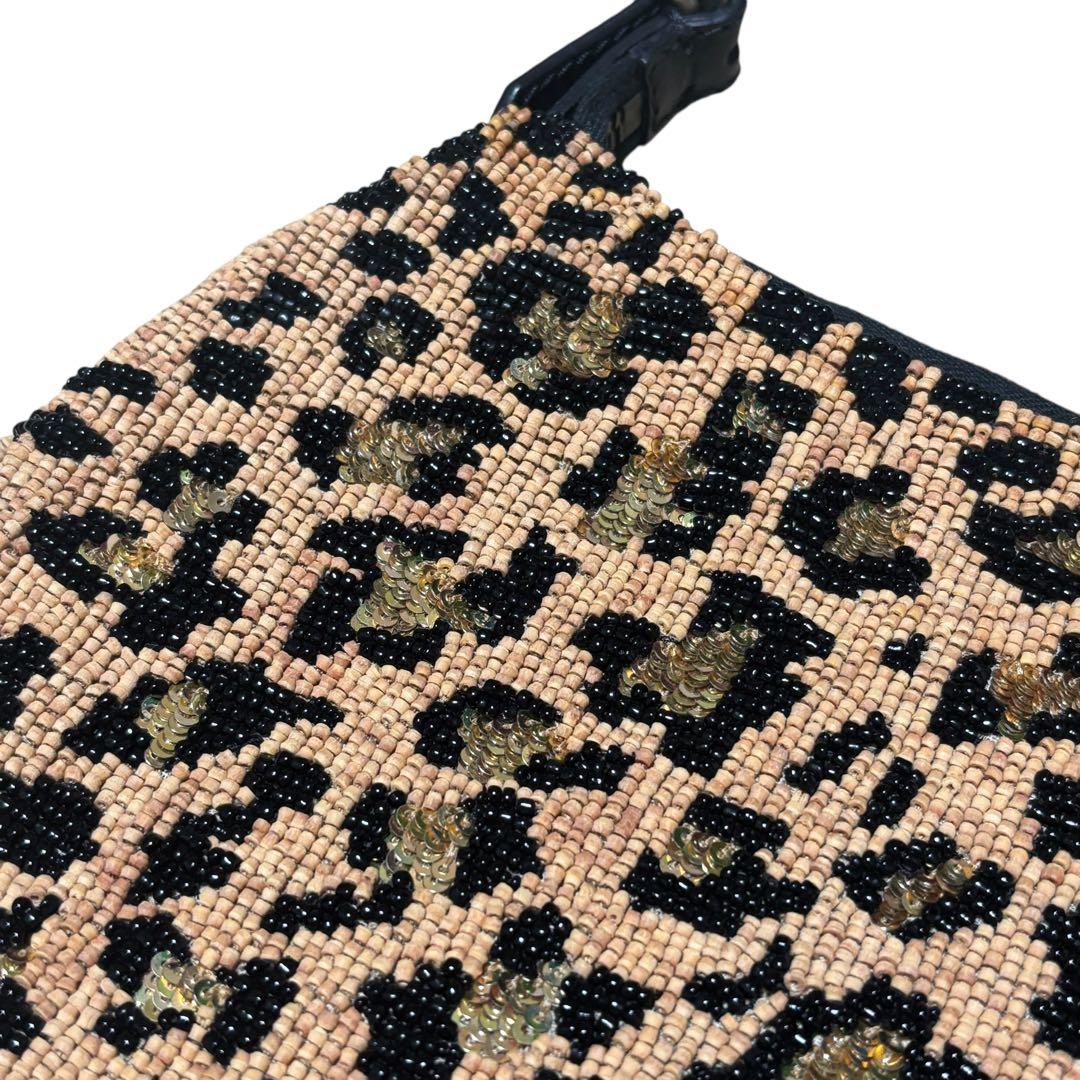 FENDI フェンディ パンサー ヒョウ柄 ハンドバッグ レザー ビーズ