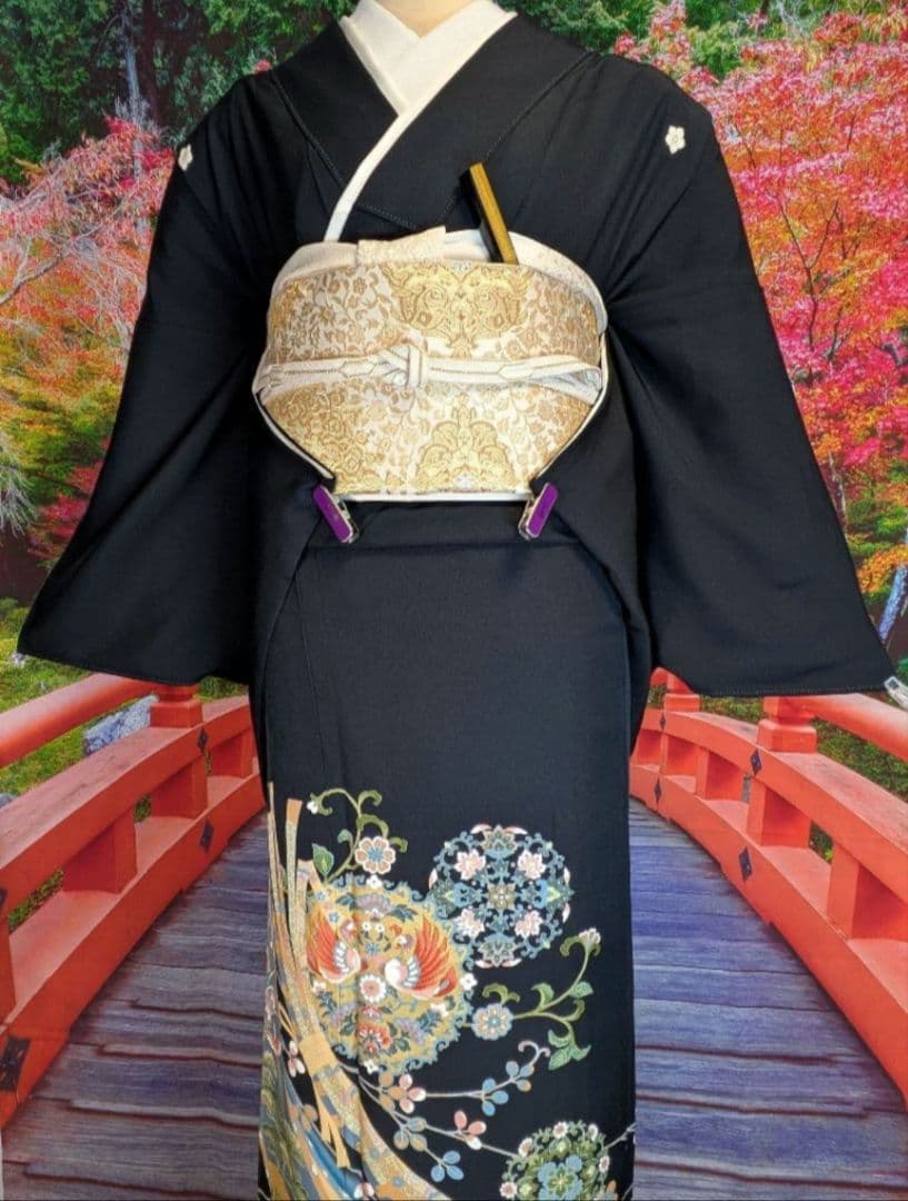 NO464　売約済　正絹黒留袖　 身幅ゆったり裄丈70cm　正絹長襦袢他