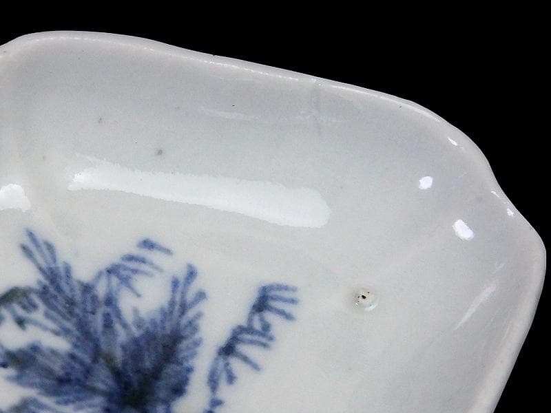 古伊万里　染付　若松に笹の図　菱形変形皿　豆皿　江戸期　E496AS-CUi