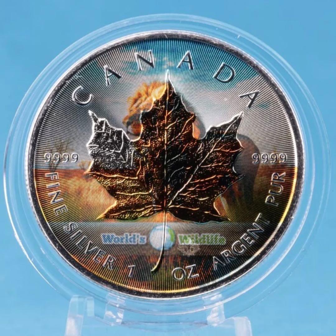 世界100枚限定！ カナダ メイプルリーフ 銀貨 カラー 野獣ライオン 1オンス