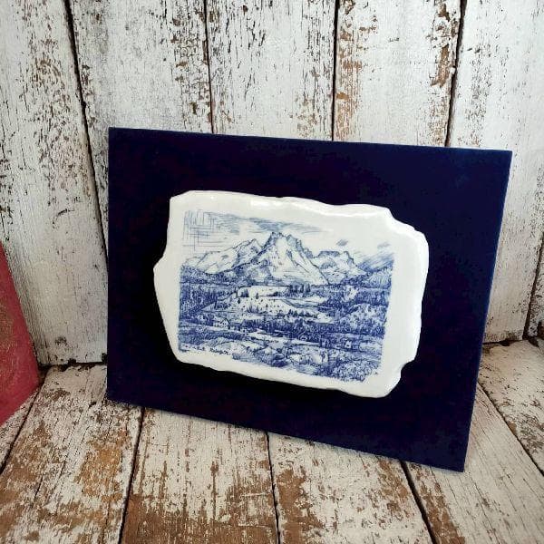 彫刻家 長江録弥 画 アルプス風景 詩 陶板画 日展常務理事 日本彫刻会理事長