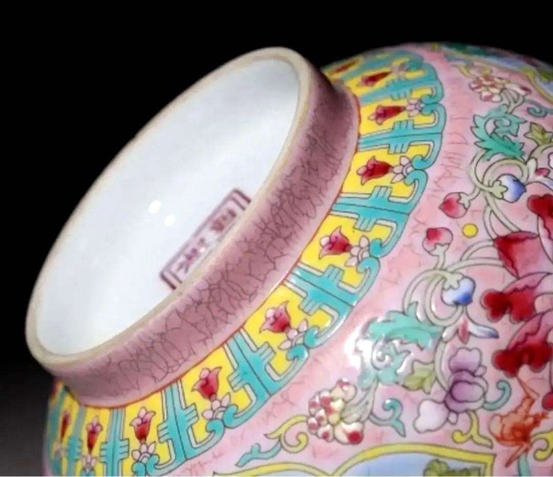 中国骨董 康熈御製 粉彩 纏枝花紋 魚 蝙蝠 粉彩茶碗 中国古玩