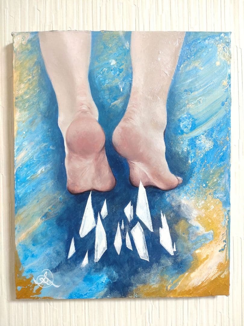 油絵【我慢】1点物の原画◆作者サイン入り/F3号キャンバス