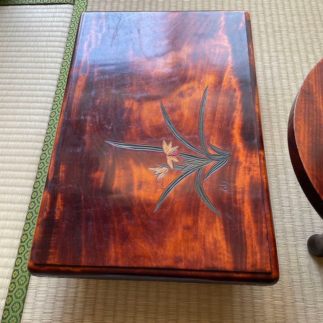 香川漆器 讃岐彫　花模様　飾り台　テーブル　机　卓上　台座　仙　漆　木工品　彫刻