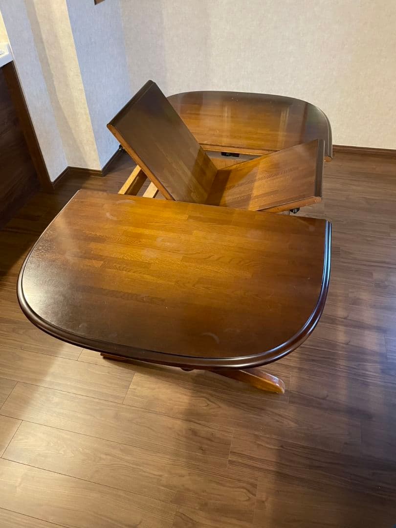 【飛騨家具】キツツキ　木製 楕円形 伸縮式テーブル