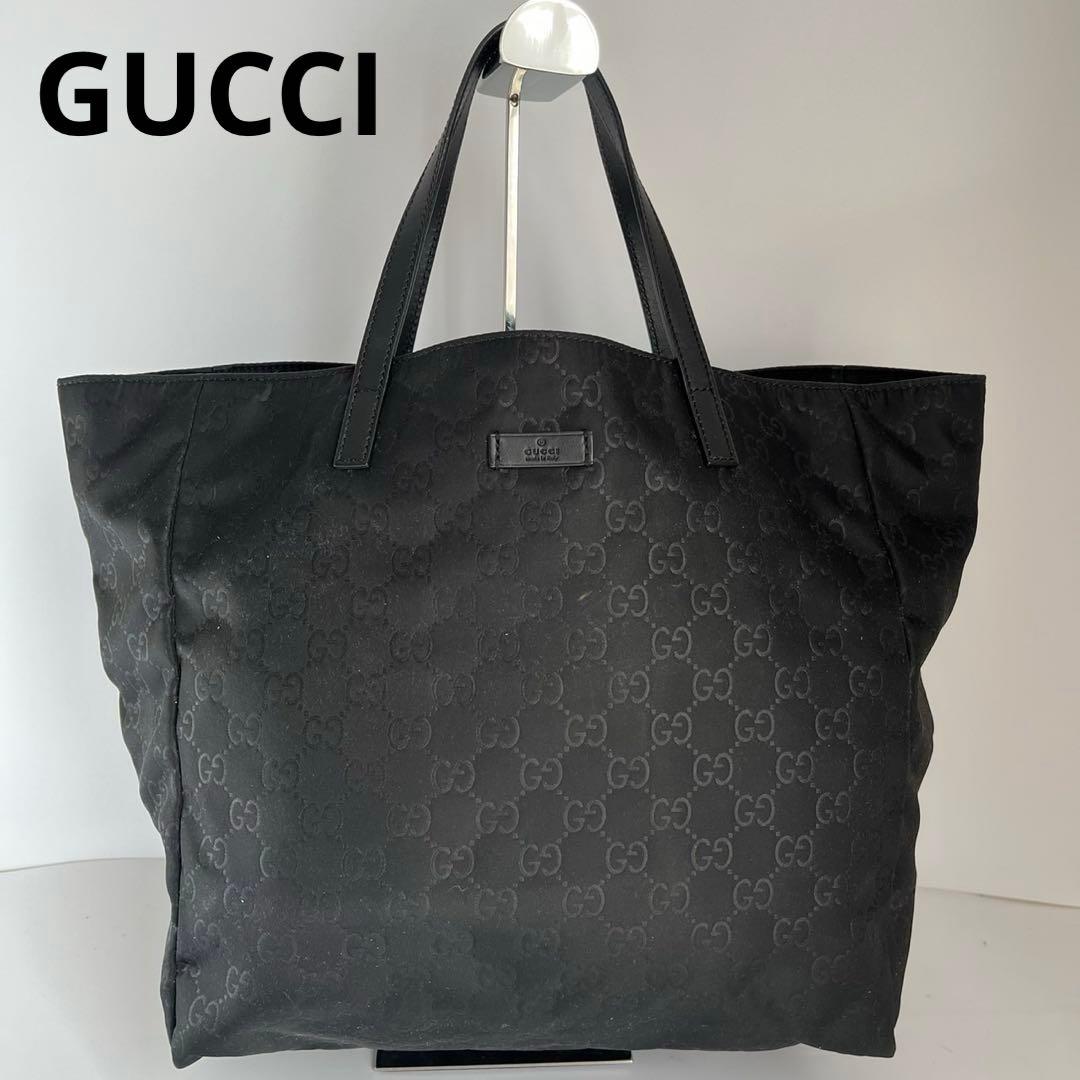✨極美品✨　GUCCI ハンドバッグ　トートバッグ　GGナイロン　黒　レザー