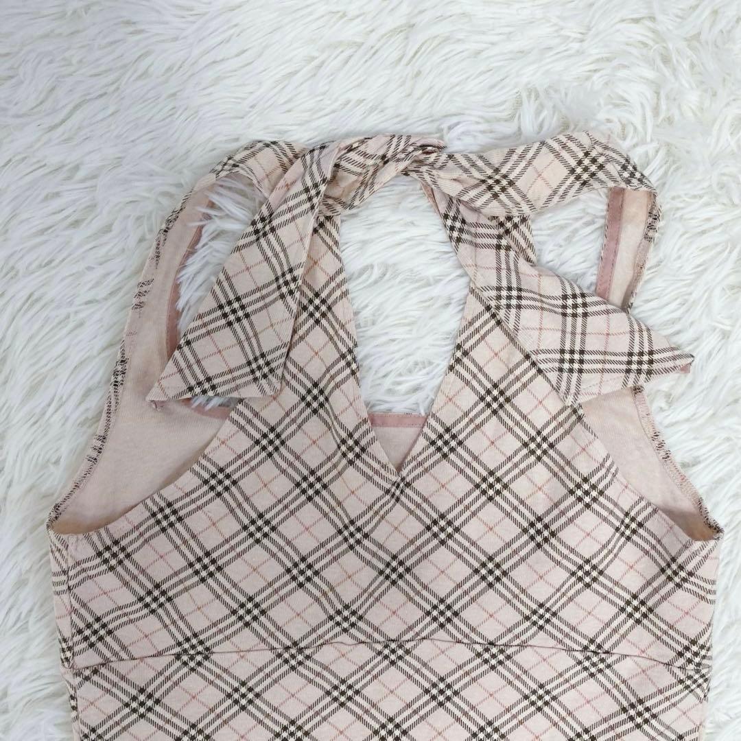 バーバリー ホルターネックリボン ノバチェック タンクトップ ピンク 希少カラー