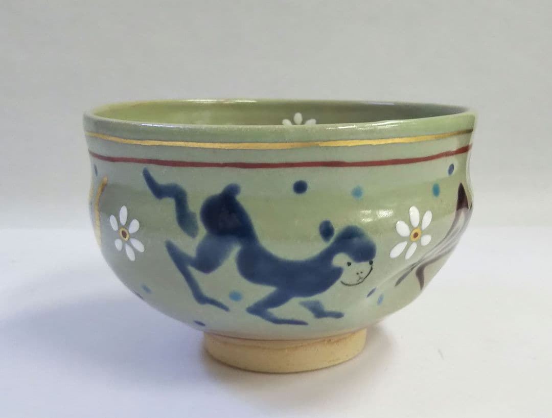 茶道具 茶碗 色絵 五色 干支 猿 申 清水焼 京焼 二代 中村源水 新品