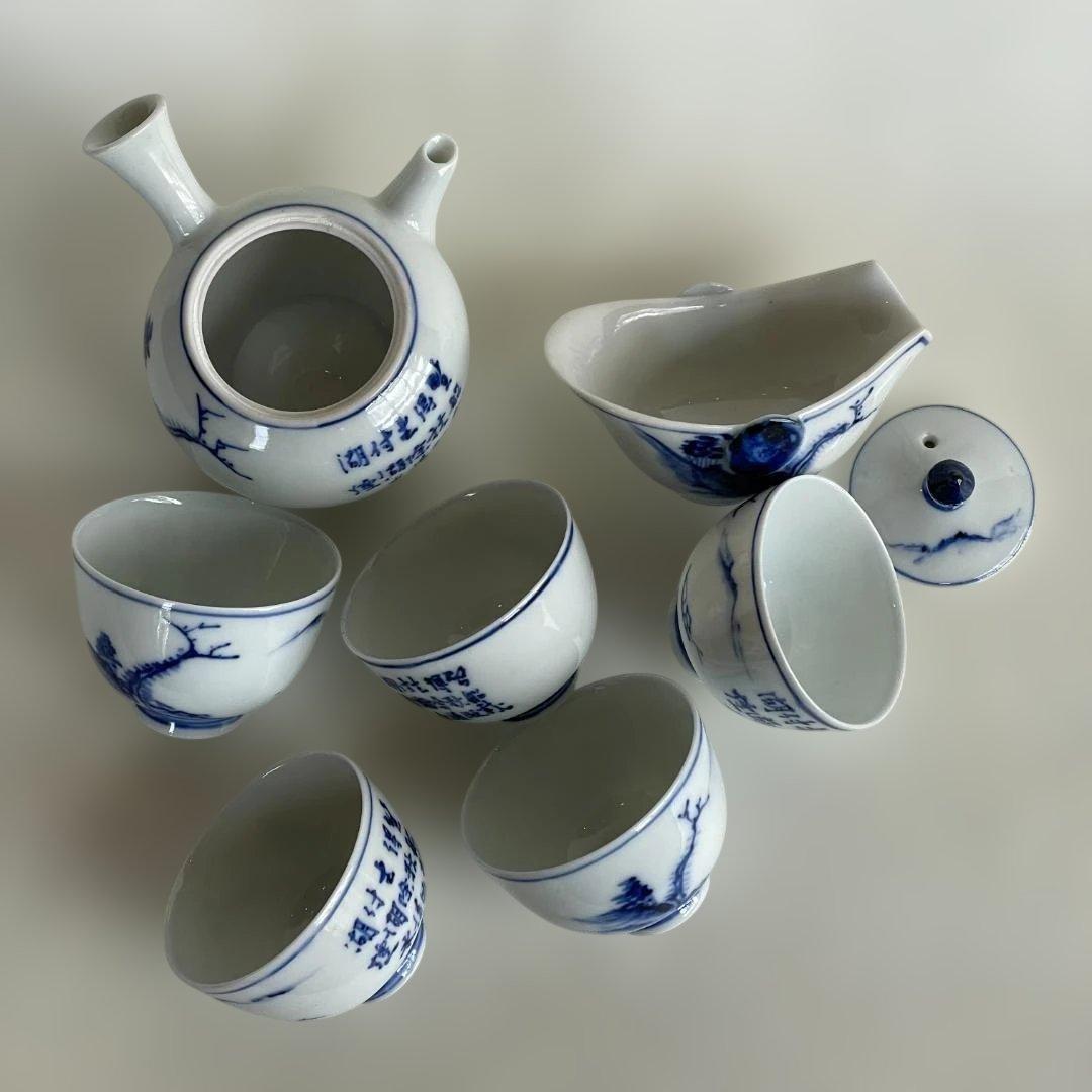 京焼 高橋 道八 華中亭 四代目 煎茶 急須 セット 染付 山水 茶道具 美品