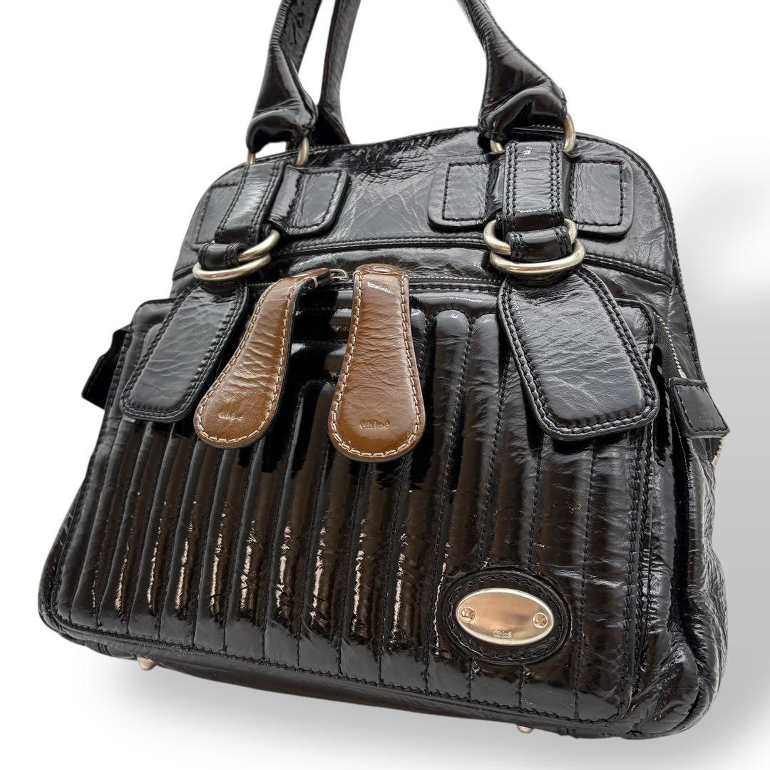 クロエ chloe ハンドバッグ 腕掛け パテントレザー 黒 ブラック ロゴ
