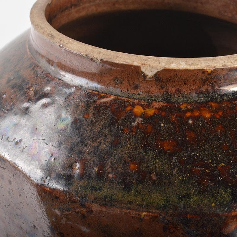 朝鮮美術　李朝　飴釉　面取壷　V　R6851