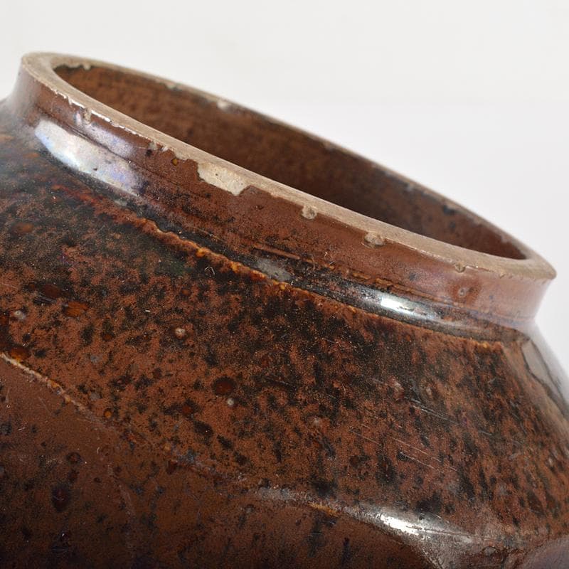 朝鮮美術　李朝　飴釉　面取壷　V　R6851