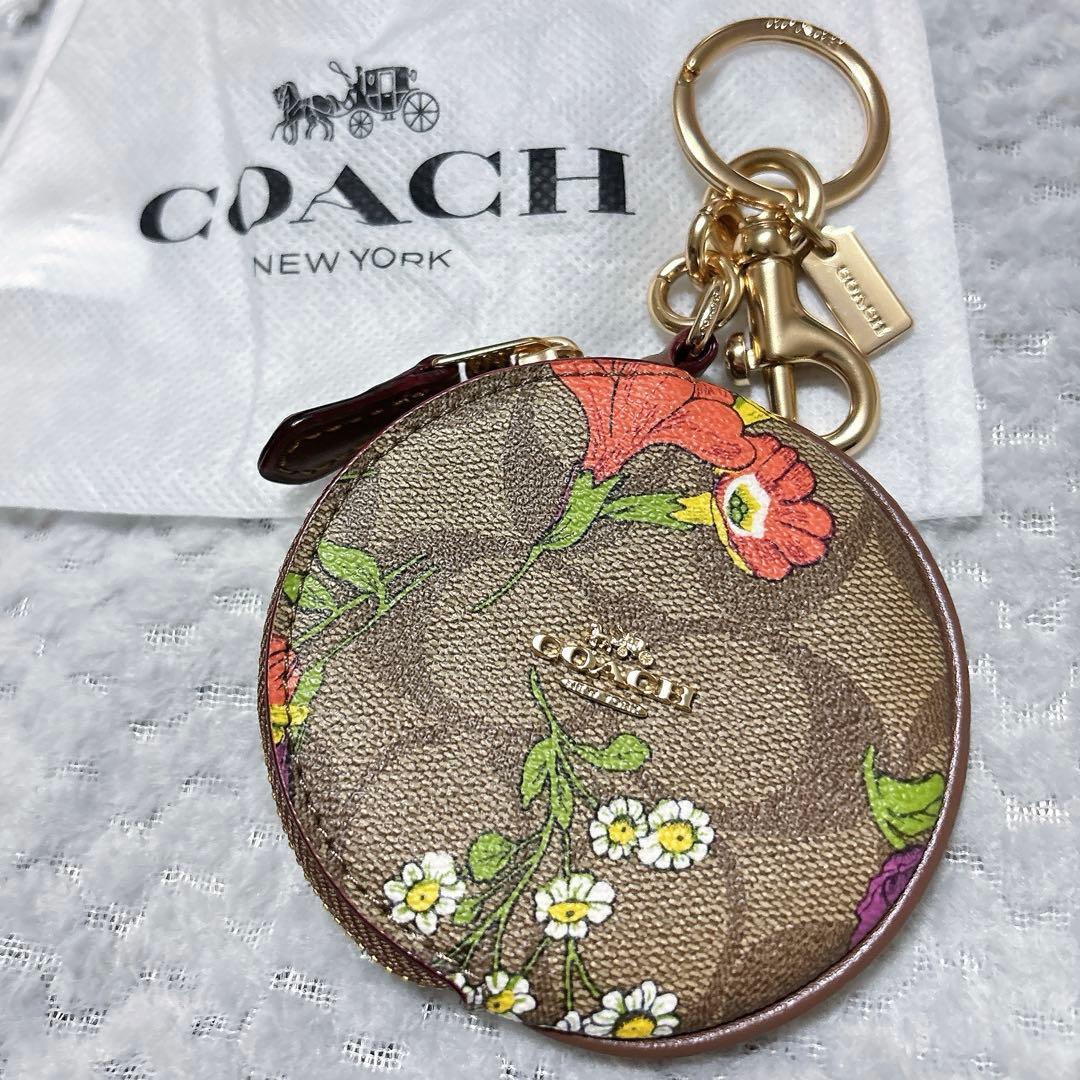 【美品】COACH サーキュラー ポーチ 花柄 バッグチャーム