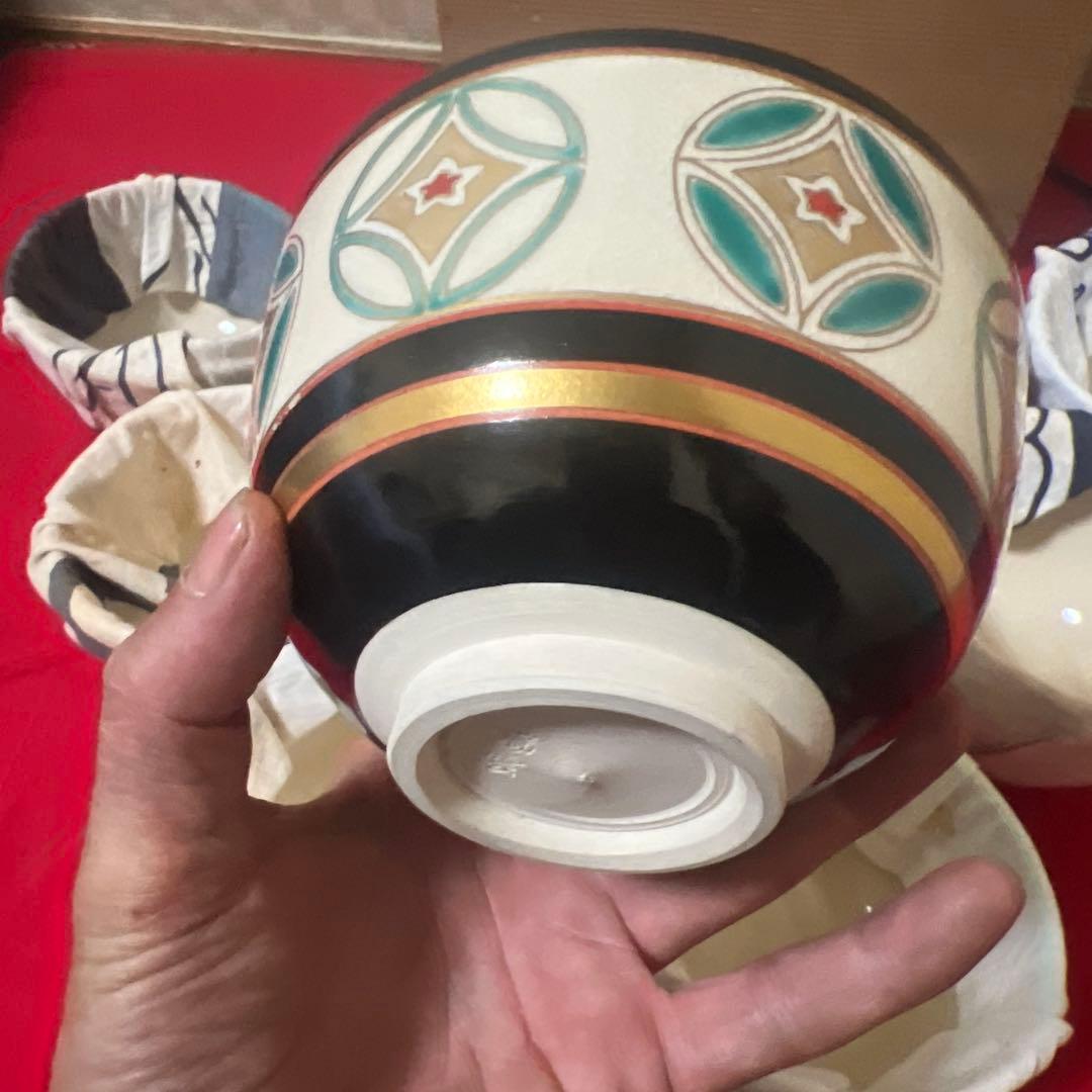 京焼　瑞雲造　仁清写　色絵　七宝繋ぎ数茶碗　十客　共箱