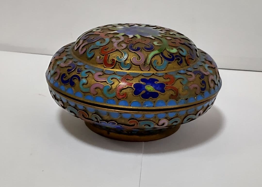 ★セール★ 香合 七宝焼き 中国 花紋 蓋物 お茶道具 古美術 骨董品