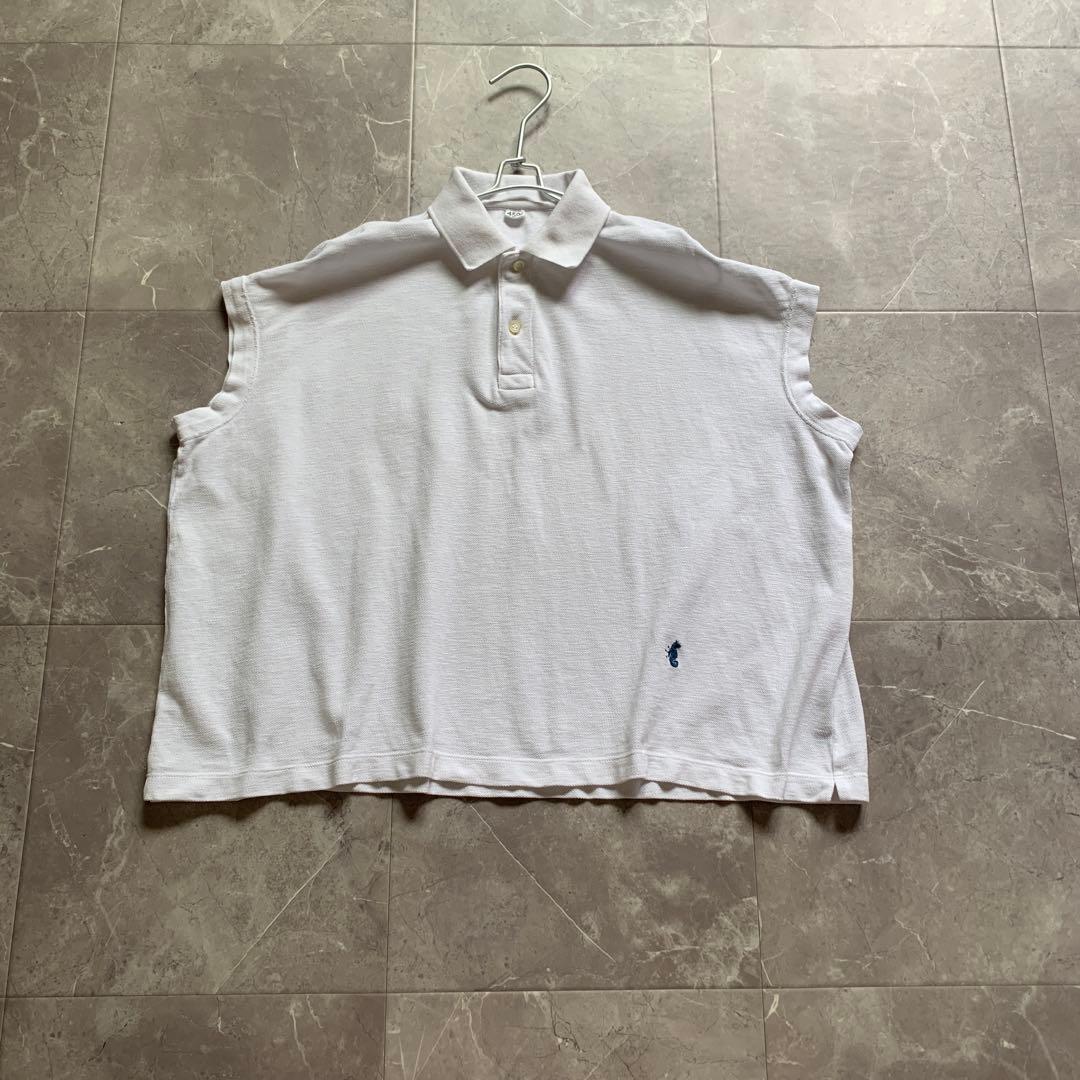 45R カノコのMキャミポロ ワイドポロ　ホワイト　R 刺繍　45rpm