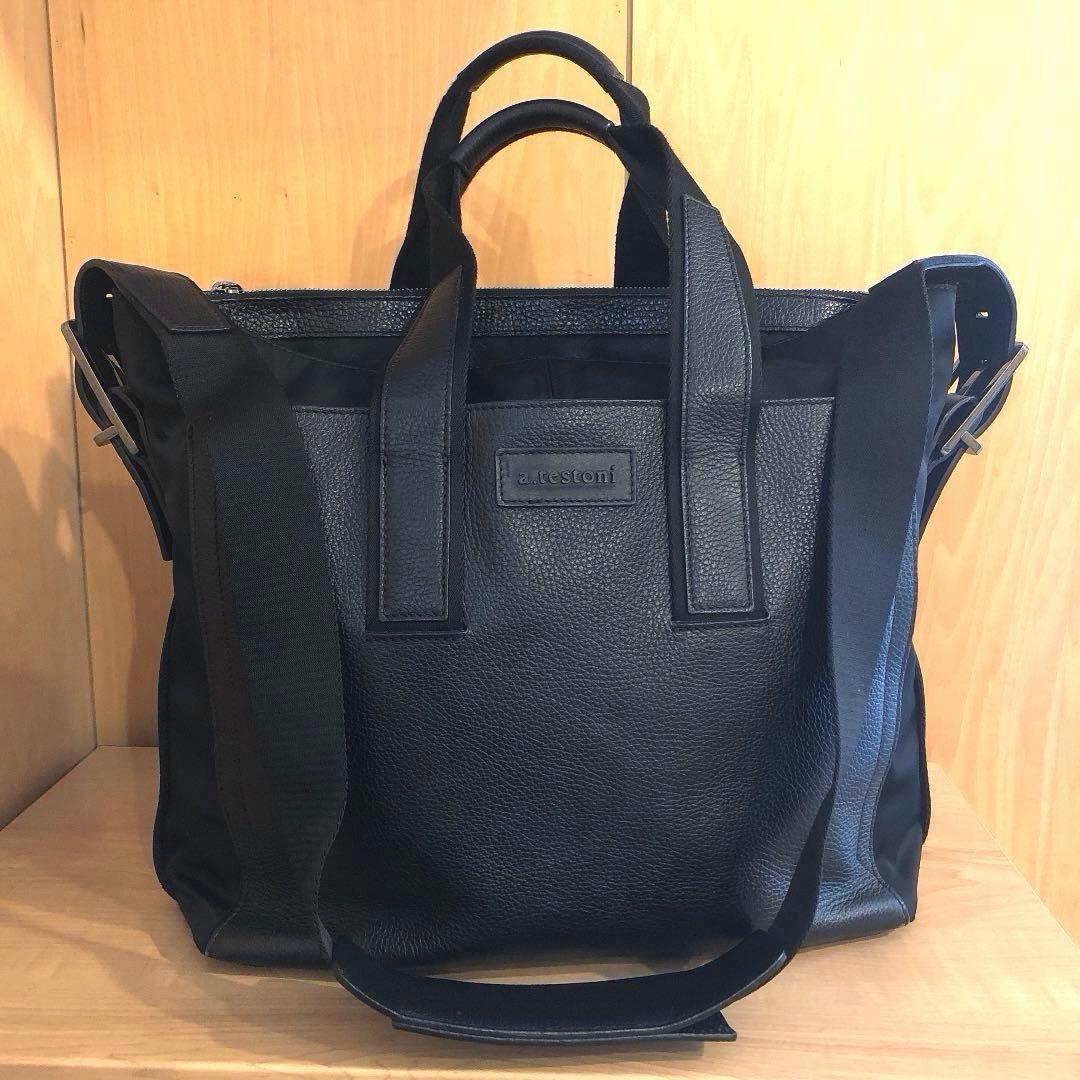 a.testoni ビジネスバッグ　バック　ショルダーバック　黒　レザー