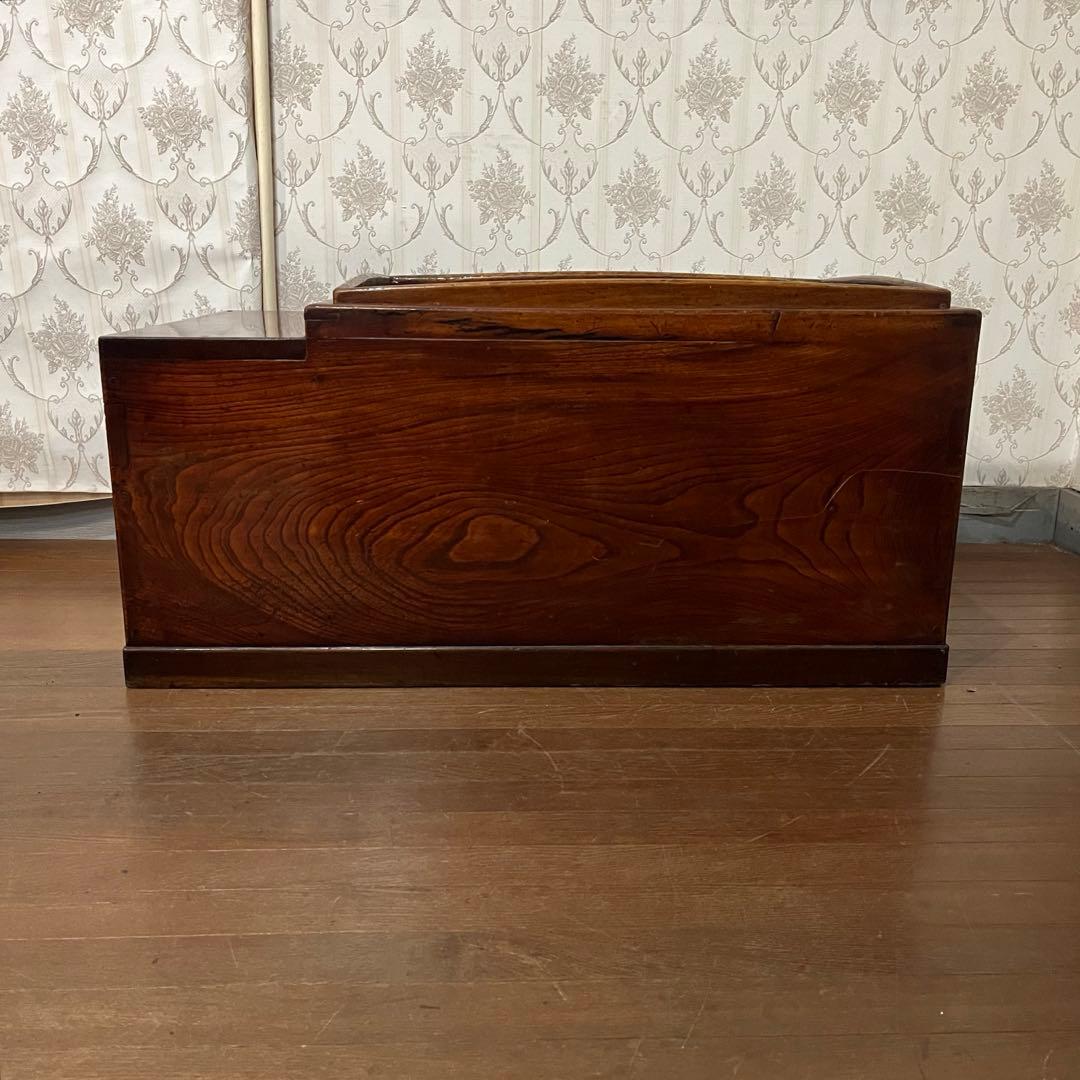 【アンティーク】木製 無垢材 火鉢 長方形 関東火鉢 銘木 引き出し収納付