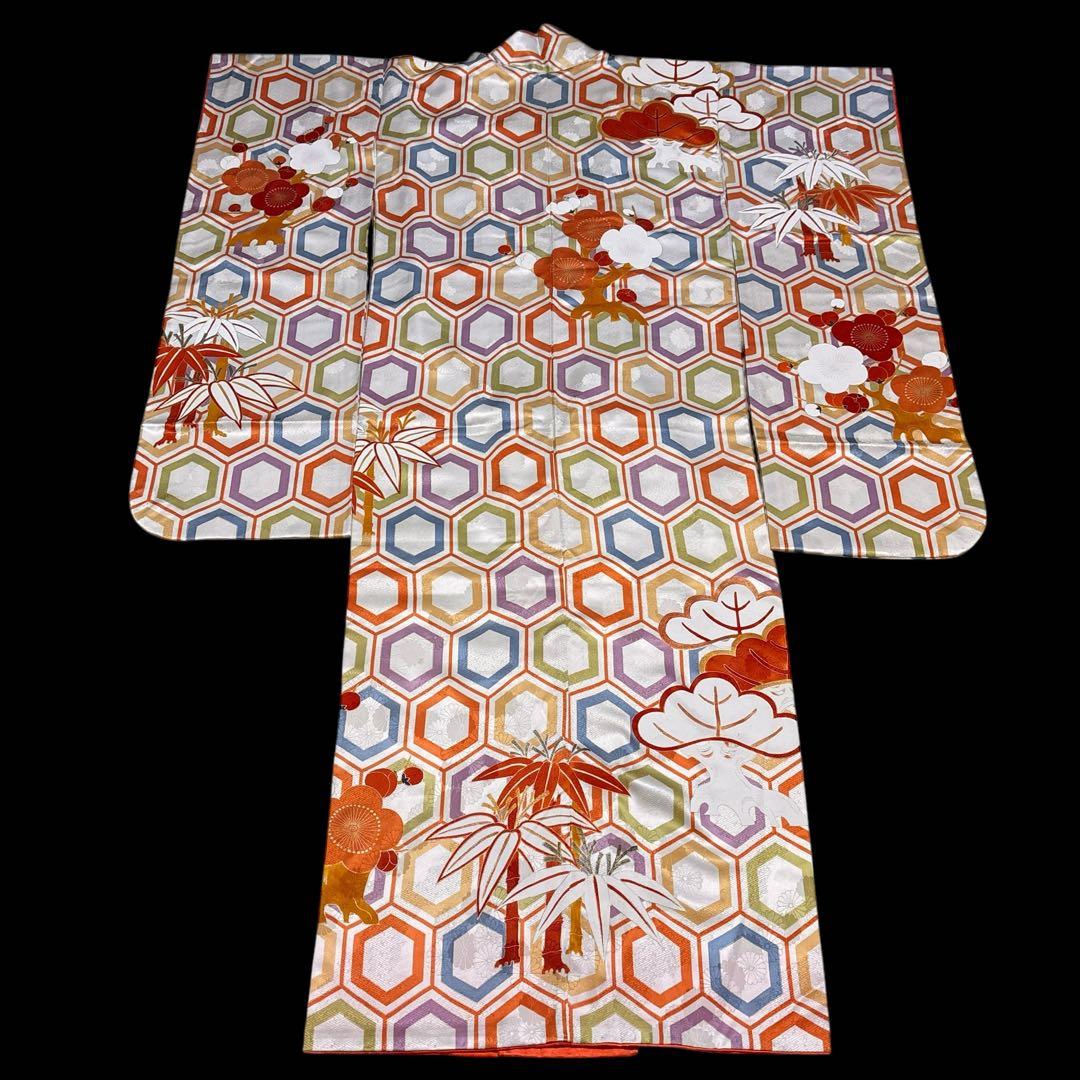 (あ866) 大正ロマン彩る亀甲文様と枝松刺繍 アンティーク振袖㊗️3点セット