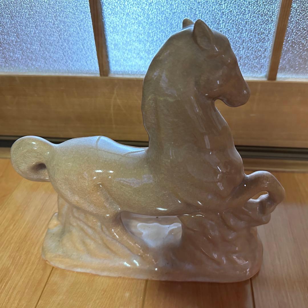 萩焼 開運 馬 干支 置物 美品