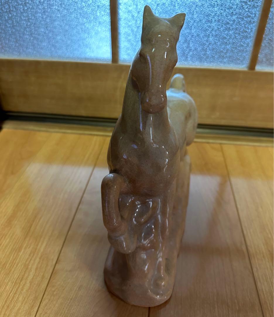 萩焼 開運 馬 干支 置物 美品