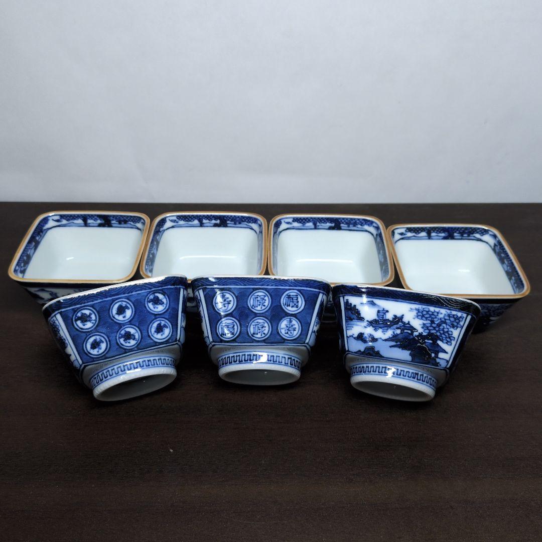 平安 香仙 造 染付 山水福禄寿文 小鉢 七客