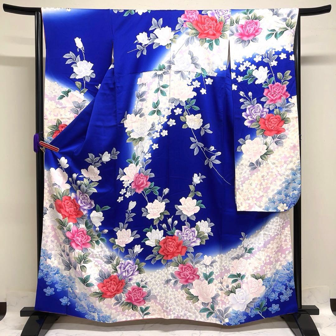 振袖　薔薇　桜　銀彩　着物　081tz