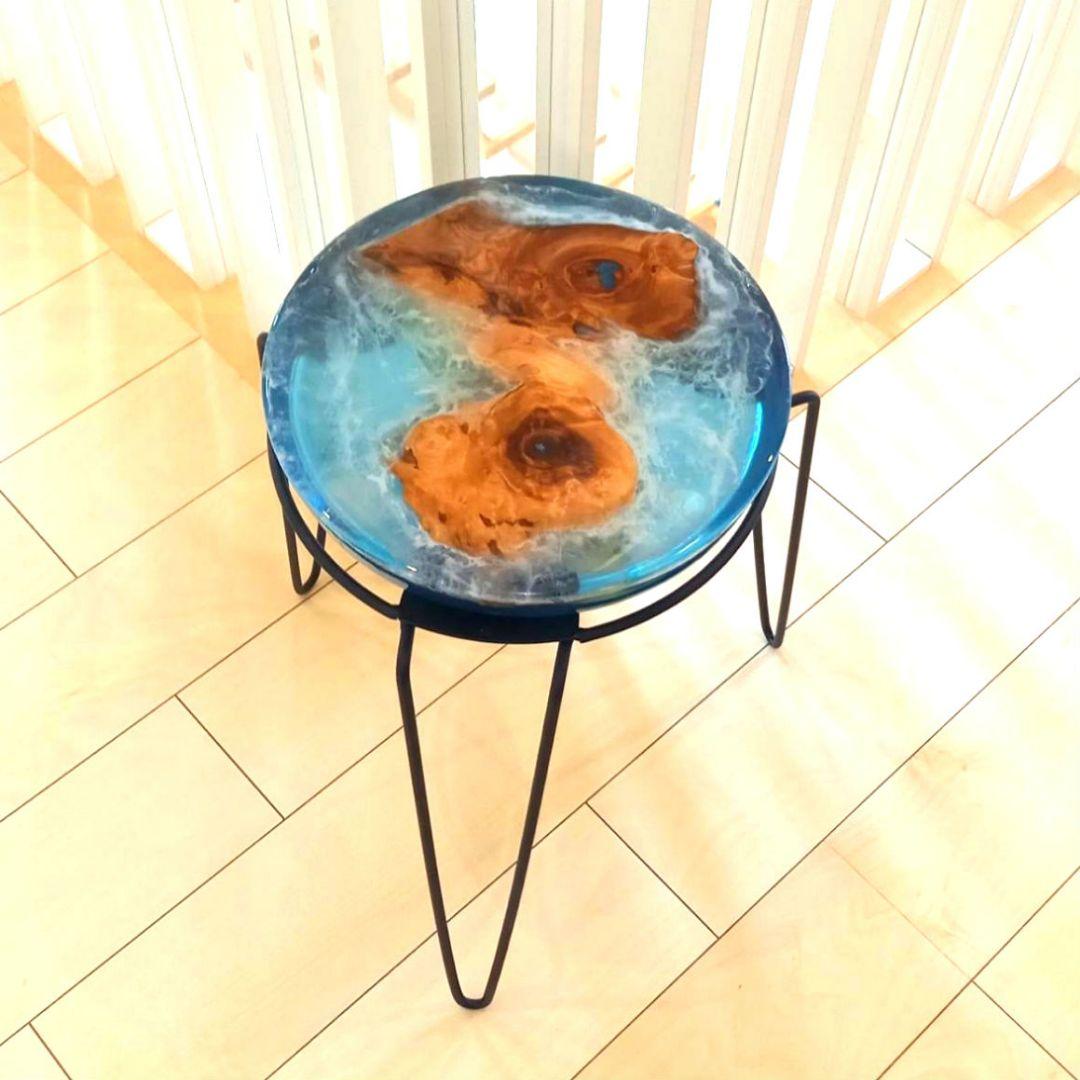 おー　レジンサイドテーブル　樺　瘤