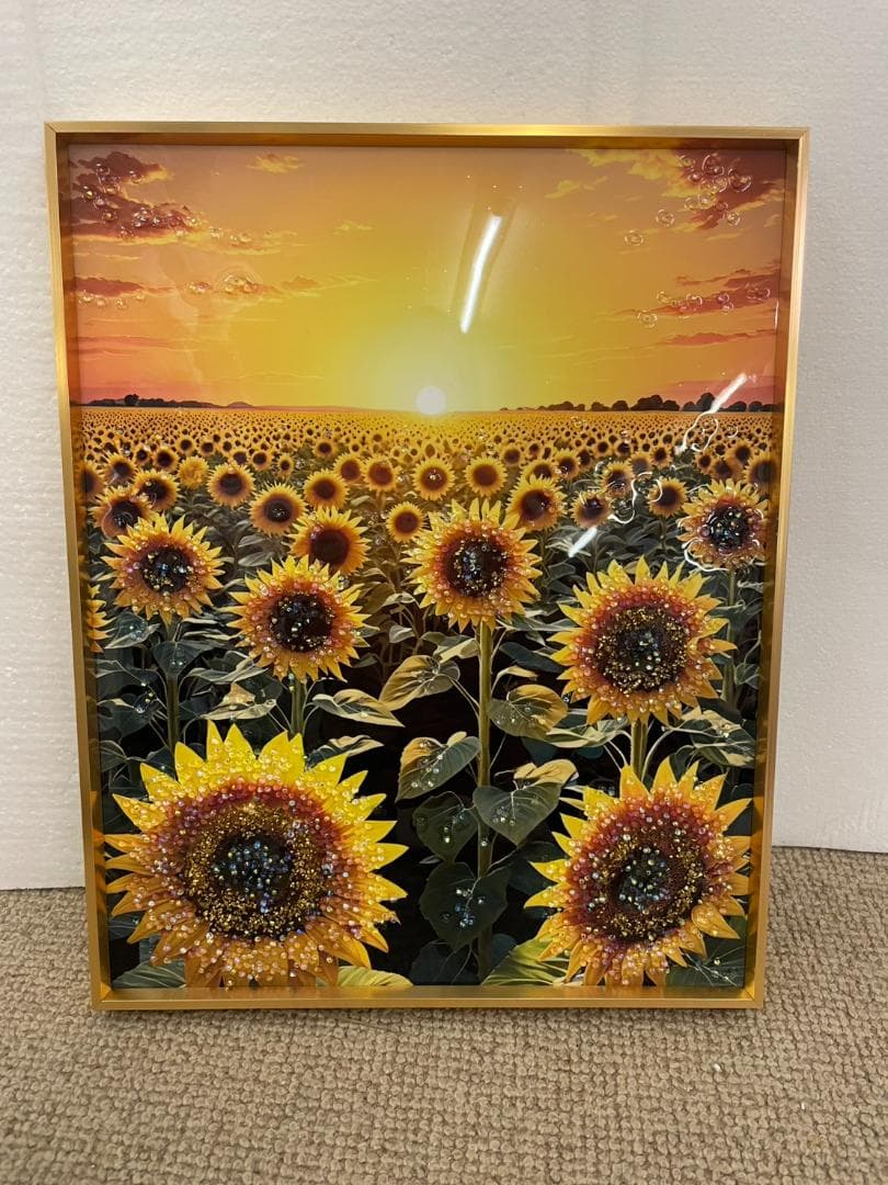 水晶絵　ひまわり　風景画　風景　アート　額縁　アートパネル　向日葵　立体　絵画