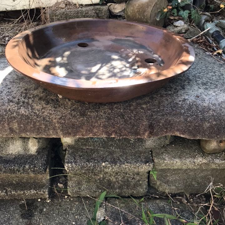 盆栽鉢　超希少レア時代朱泥大盆栽鉢落款木肌松皮中国山野草寄せ植え植木鉢松篁円