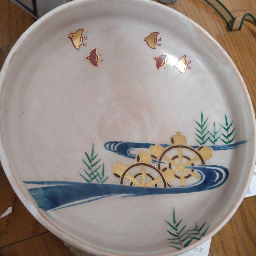 九谷焼菓子鉢仁清写水車千鳥図　初代滝口加全作【明治】【茶会】【骨董】【年代物】