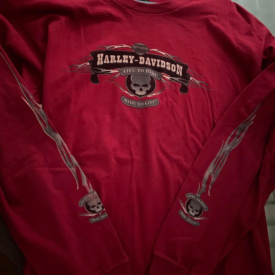 HARLEY-DAVIDSON 赤 長袖 Tシャツ　ハーレーダビッドソン ロンT