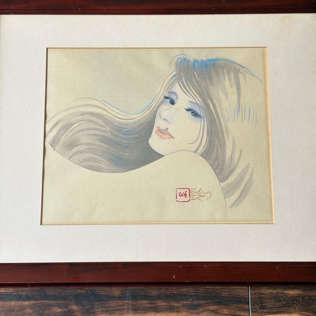 岩田専太郎 木版画三撰 『女ごころ』 「はじらい」 額装 美人画 アダチ版画 B