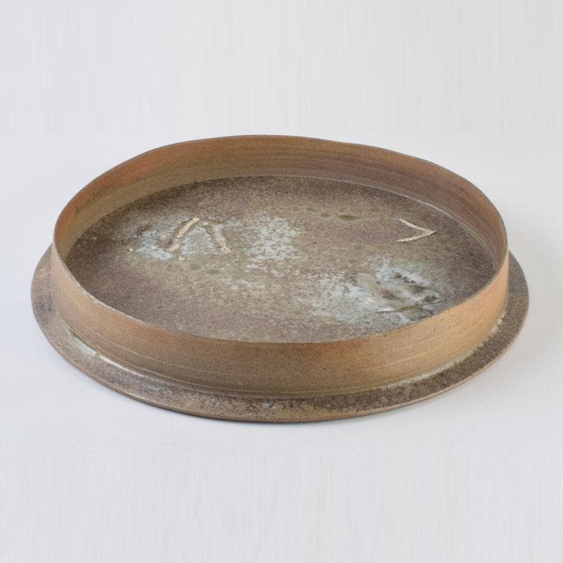 和食器　焼〆　南蛮皿　大皿　在銘　共箱　N　8740A