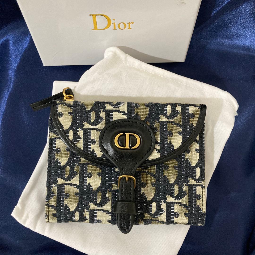 極美品箱付き/DIOR /ミニバイフォールドウォレット オブリークジャガード