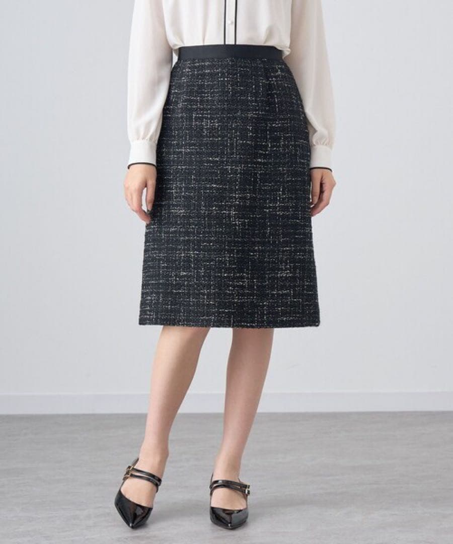 極美品 ANAYI アナイ スラブツイードタイト スカート ブラック系 36