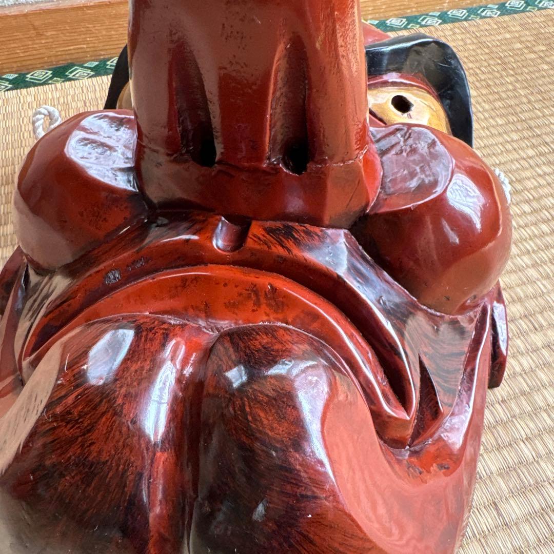 超大型　天狗お面　木彫　アンティーク　壁掛　工芸品　魔除け　縁起物　骨董　守神