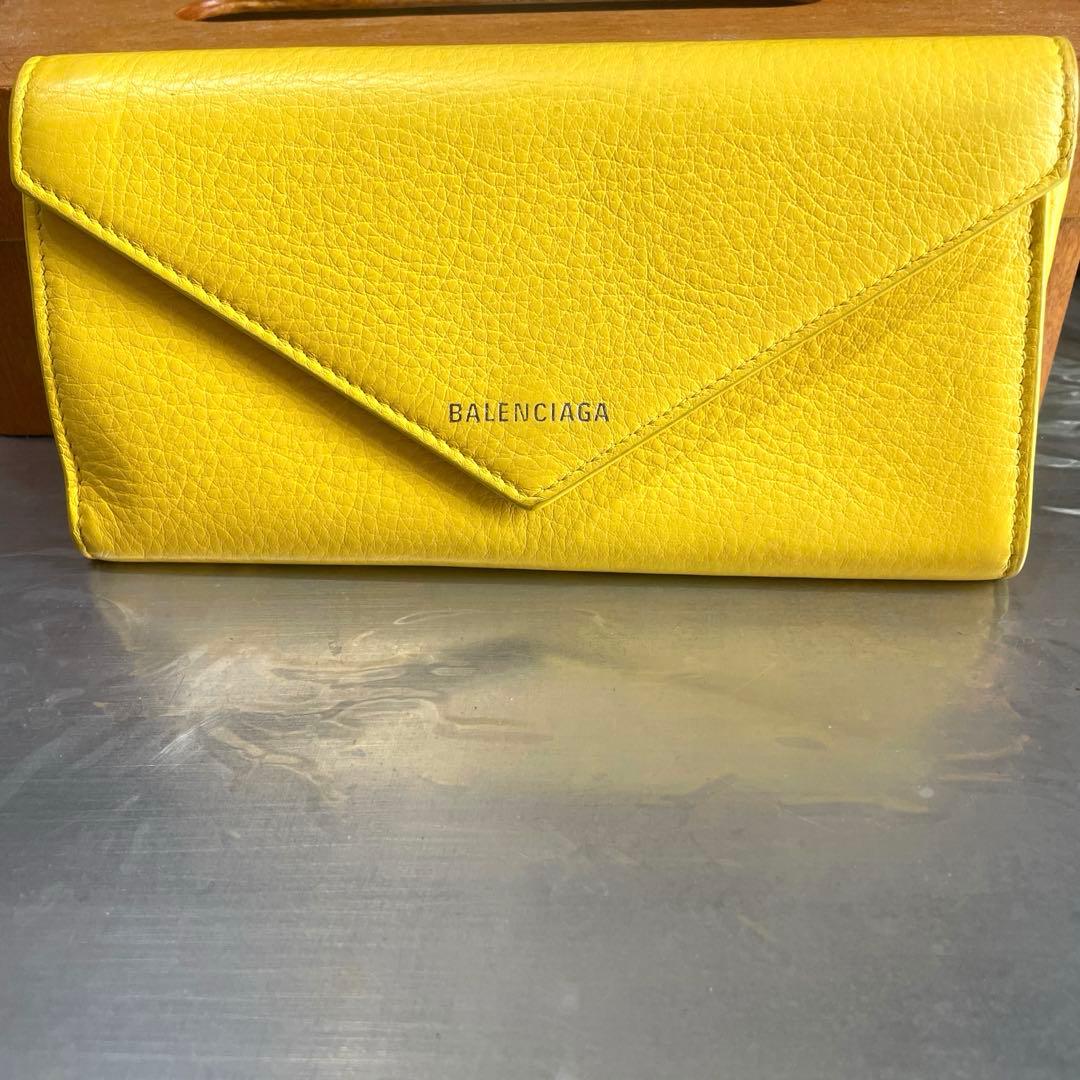 BALENCIAGバレンシアガ ペーパー ウォレット イエロー 二つ折り 長財布