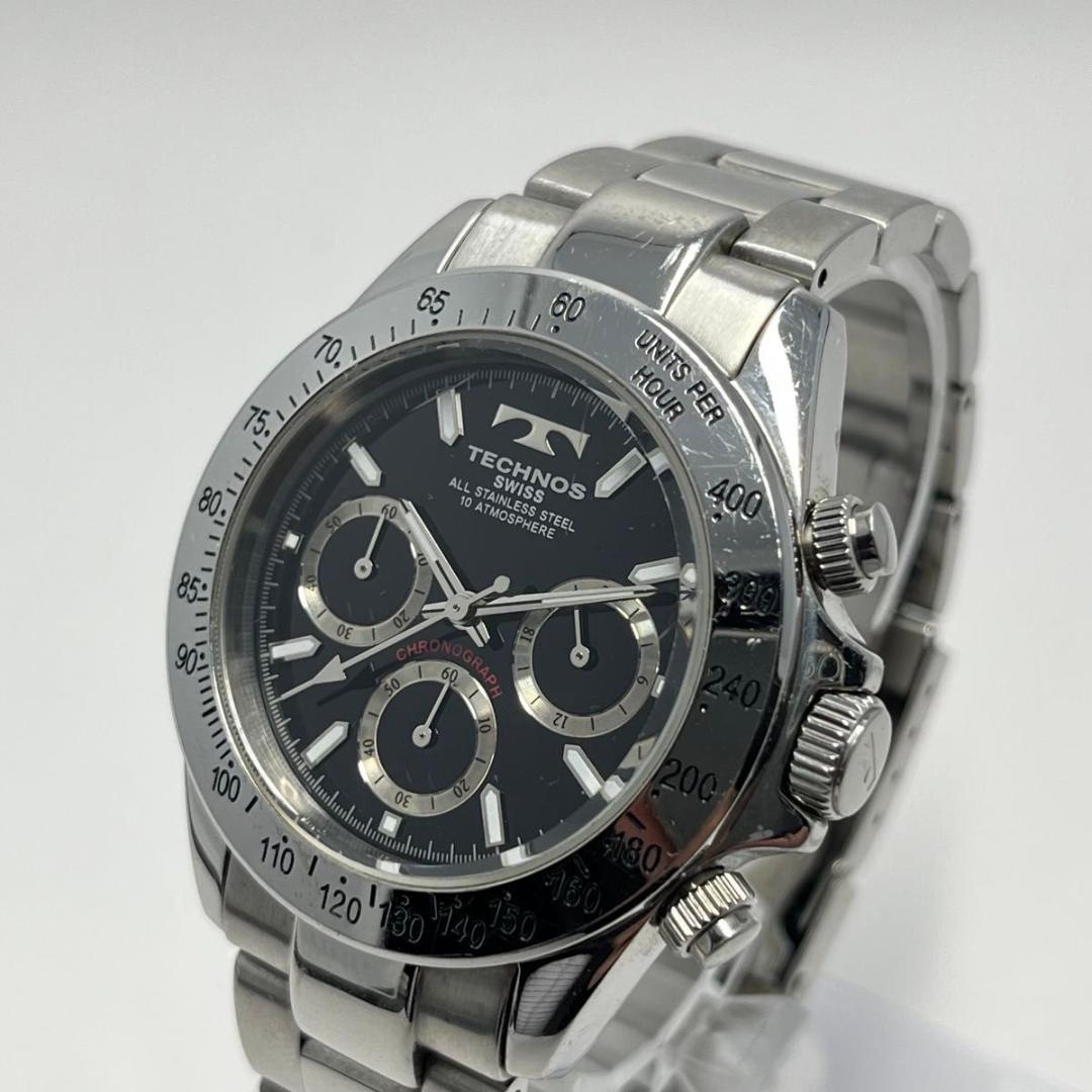 【新品電池】テクノス TGM615 クロノグラフ 腕時計 10気圧防水 黒文字盤