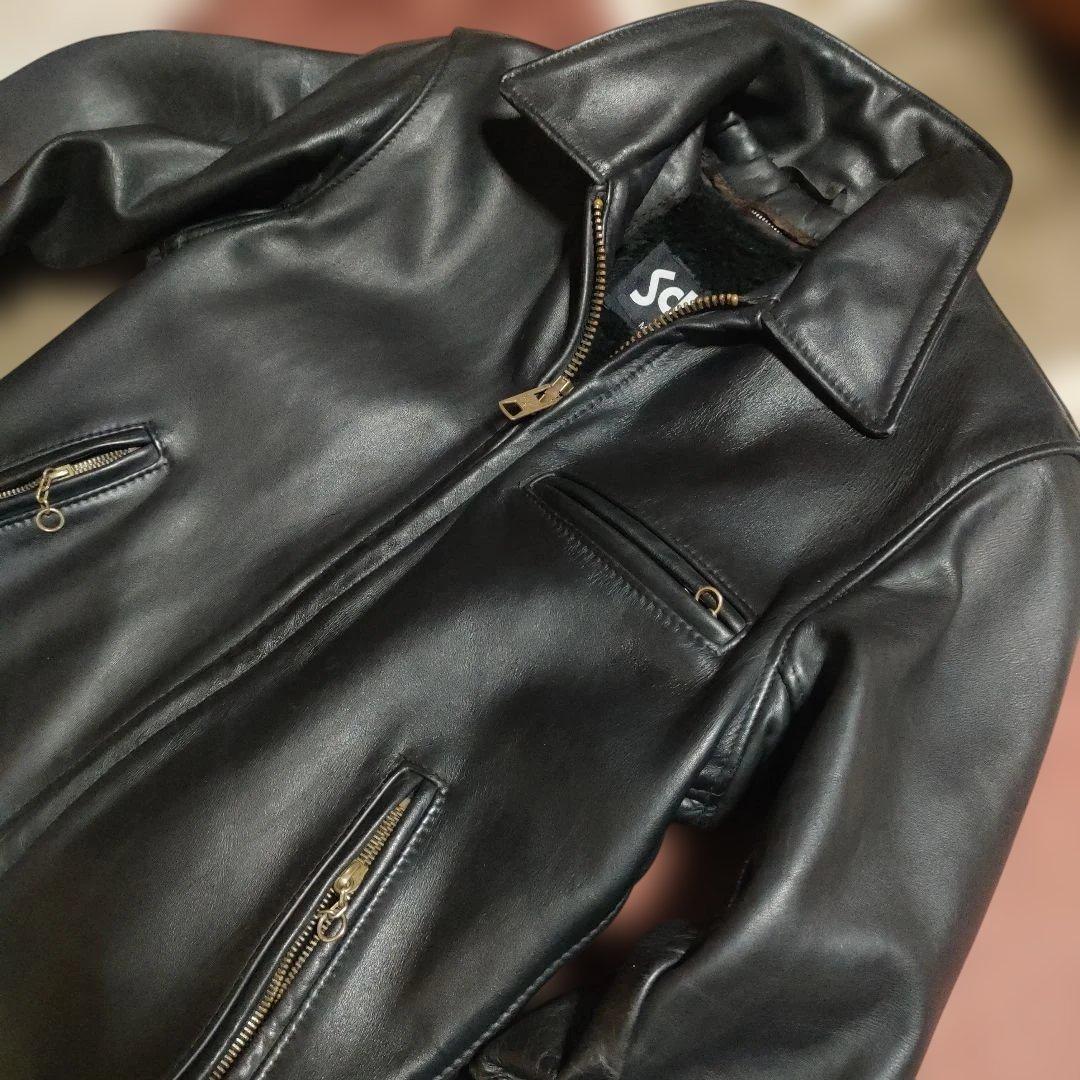 美品　別注希少モデル　短丈ゴールドジップ　643E Schott　襟付３４