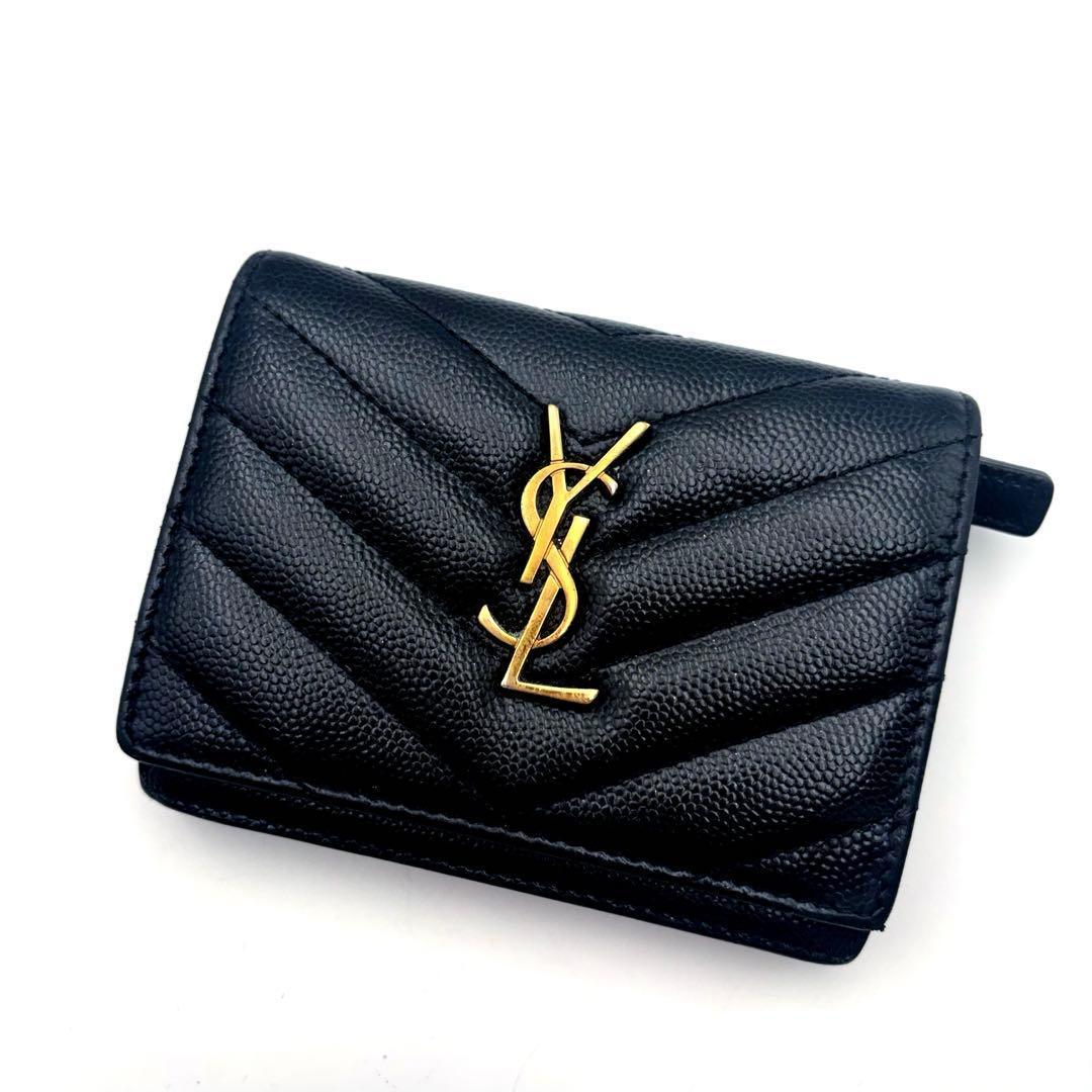 saint laurent 二つ折り財布　カサンドラ　ブラック　キルティング