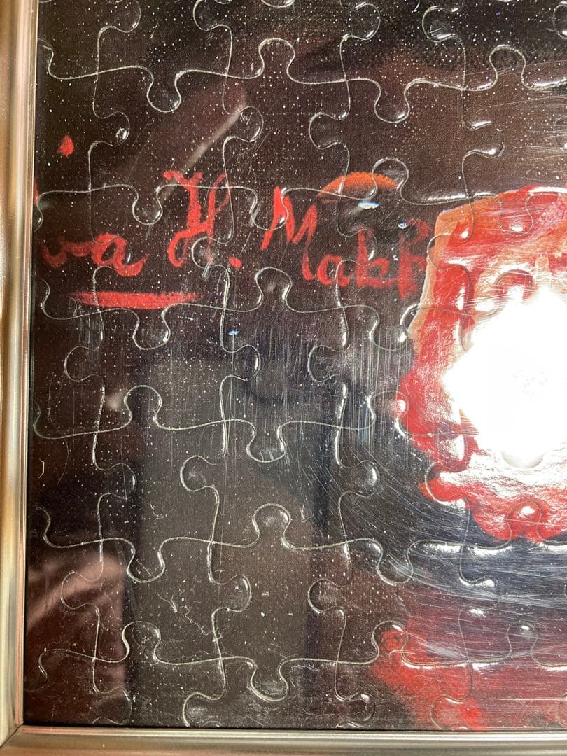 千P④花瓶もれでる花ジグソーパズル　アルミ額50×75㎝完成品　油絵　作名　美品