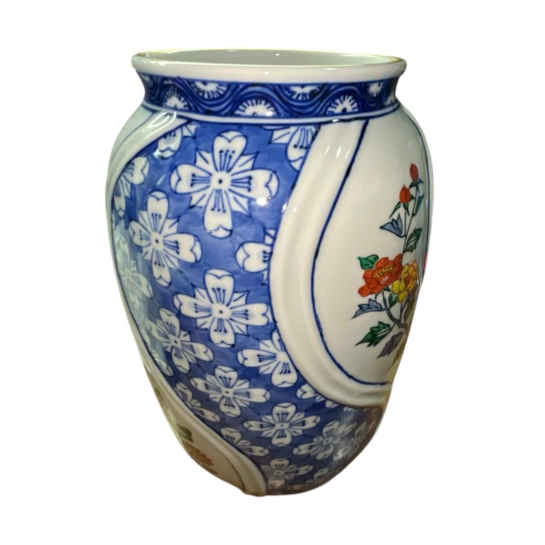 渋草焼 芳國舎 染赤花紋 花瓶 高さ26cm 花器 共箱付