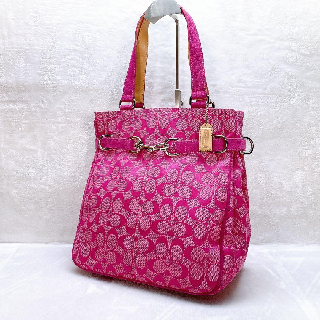 バッグ Coach Tote Bag Signature Horse Bit Pink