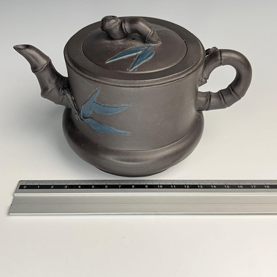 竹紫砂急須 茶道具 宜興 天青 黒 紫砂壷 朱泥 茶壺 急須 煎茶道具 764