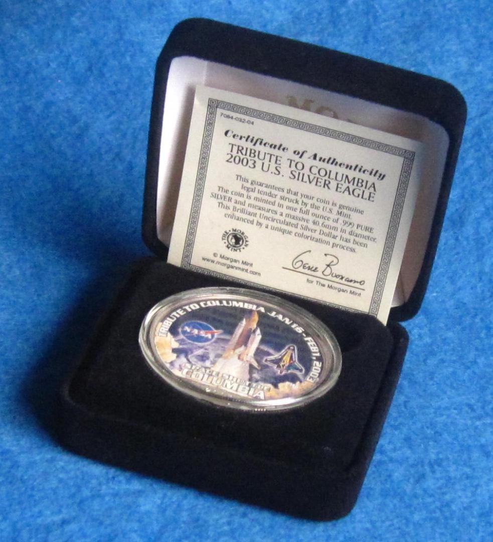 ２００３年　カラー　アメリカンシルバーイーグル　１オンス１ドル銀貨　コロンビア号