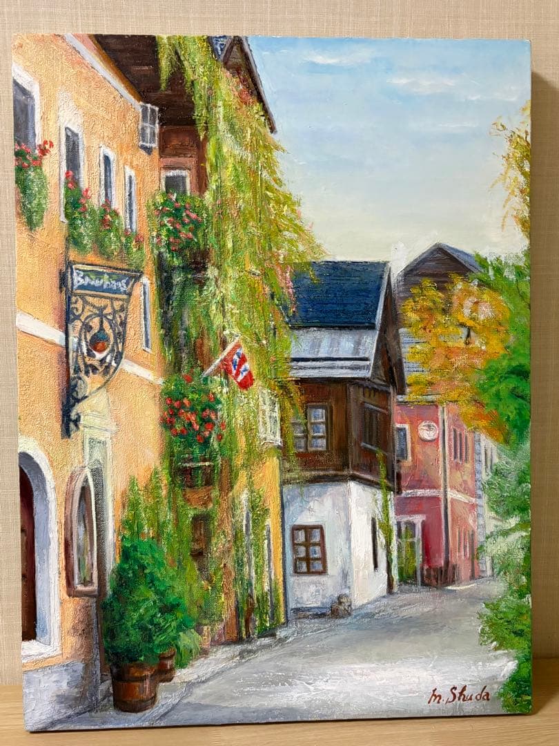 油彩原画『ヨーロッパの小路』m. Shuda P12キャンバス