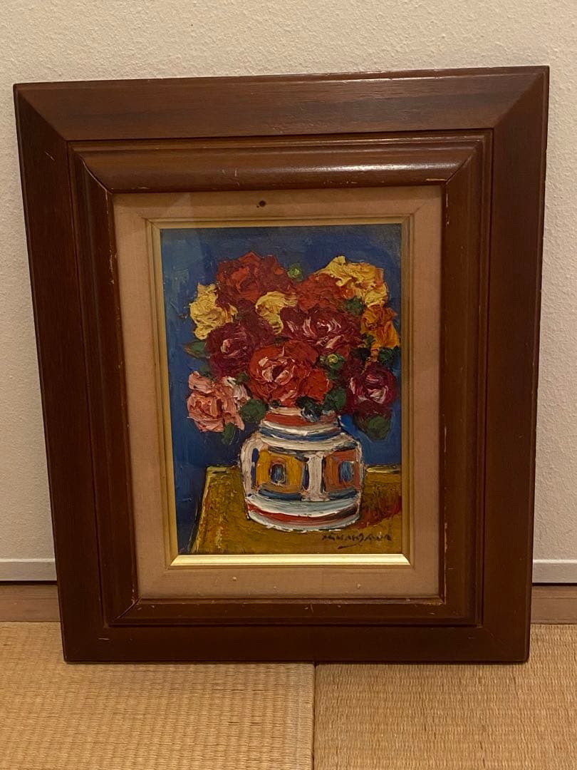 半澤国雄（ 半沢匡夫 ）画題「 薔薇 」油彩　額装